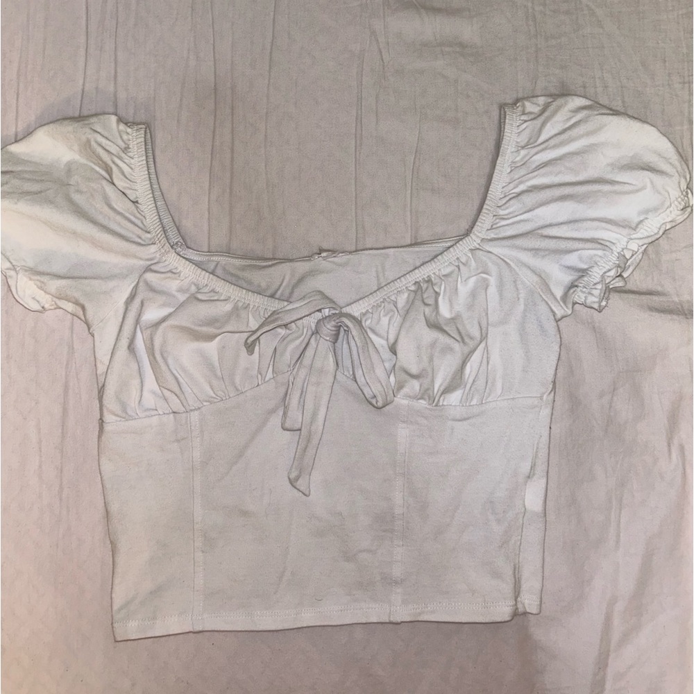 White puff sleeve corset tie bow